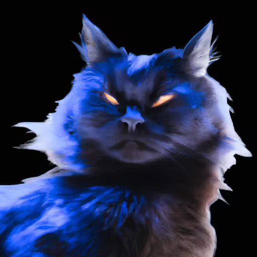 Cat Eyes – Deadcam Deadcam: Glowing-eyed, blue-lit cat with a stern expression against a dark background.