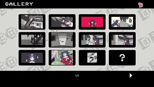 Decollate Decoration: Gallery screen with 12 image thumbnails, some grayscale, some colorful, one locked.