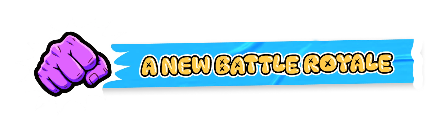 DeGen Rivals: Purple fist icon beside blue banner reading “A NEW BATTLE ROYALE”.