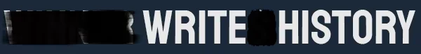 Democracy Manifest: Bold white text “WRITE HISTORY” on dark blue, with black blotches.
