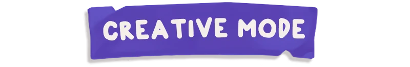 Design and Conjure: "Creative Mode" text on a purple banner with playful white font.