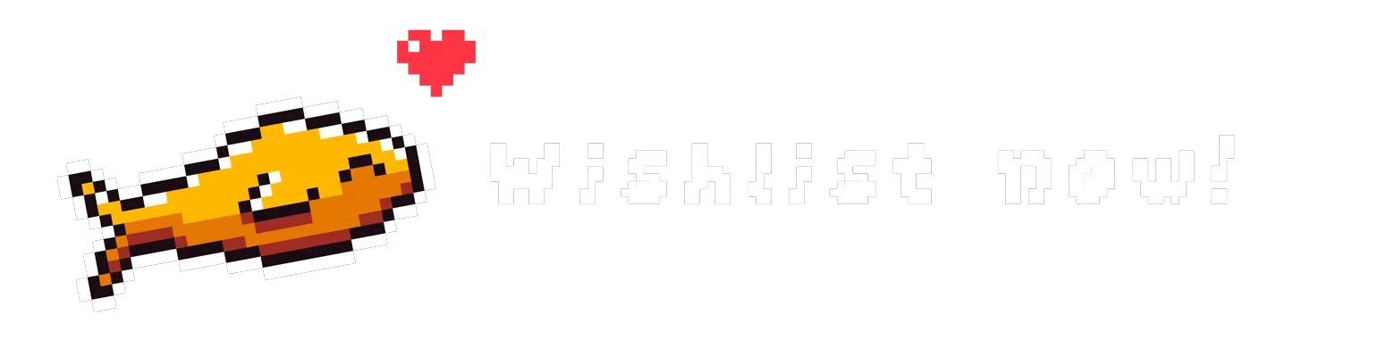 Desktop Fishes: Pixel-art orange fish with a heart and "Wishlist now!" in white blocky text.
