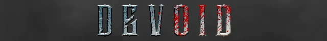 Devoid: Metallic letters with red splatters spell "DEVOID" on a dark gray background.