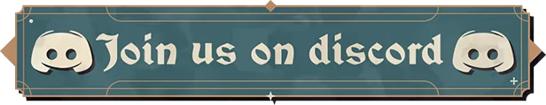 Dice Gambit: Teal banner with "Join us on discord" in stylized white text and Discord logos.
