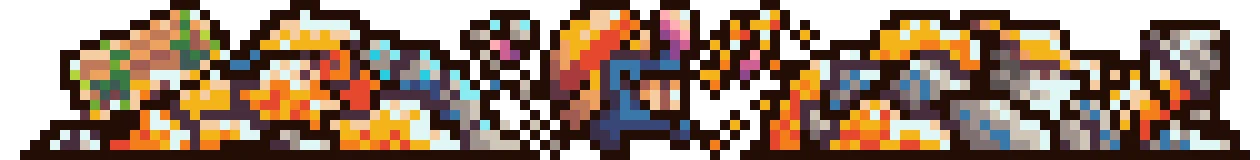 Diggin: Pixel art of colorful ores and minerals, including orange, blue, and white clusters.