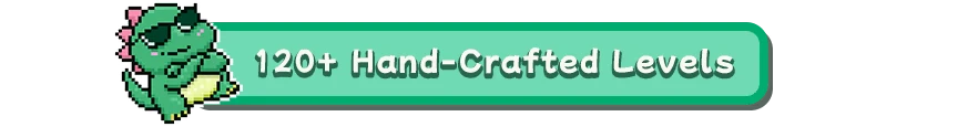 Dino Domino: Pixel dino beside green banner reading “120+ Hand-Crafted Levels”.