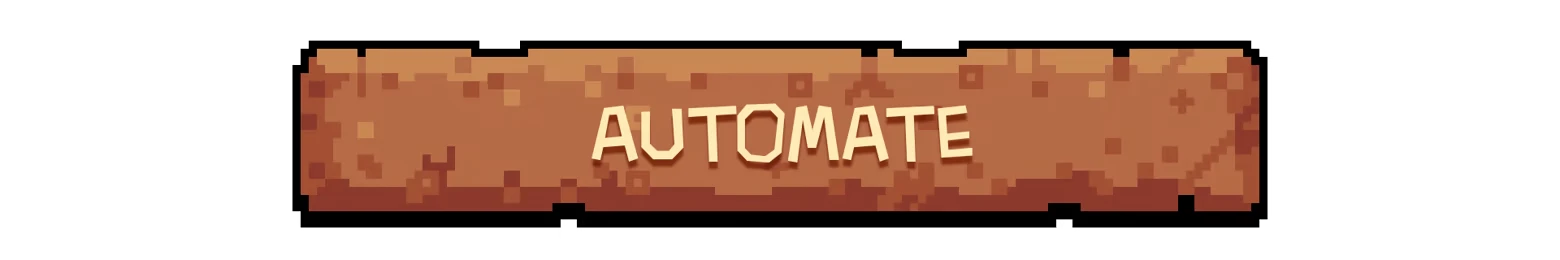 Automate Button – Dirt Clicker Dirt Clicker: Pixelated brown dirt banner with large white text “AUTOMATE”.