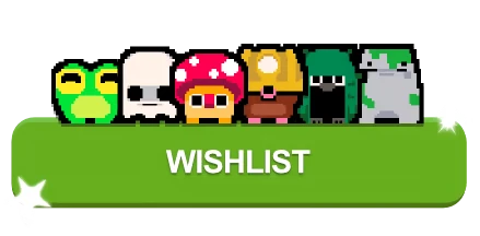 Wishlist Button – Dirt Clicker Dirt Clicker: Pixel animals above green button with bold white text “WISHLIST”.