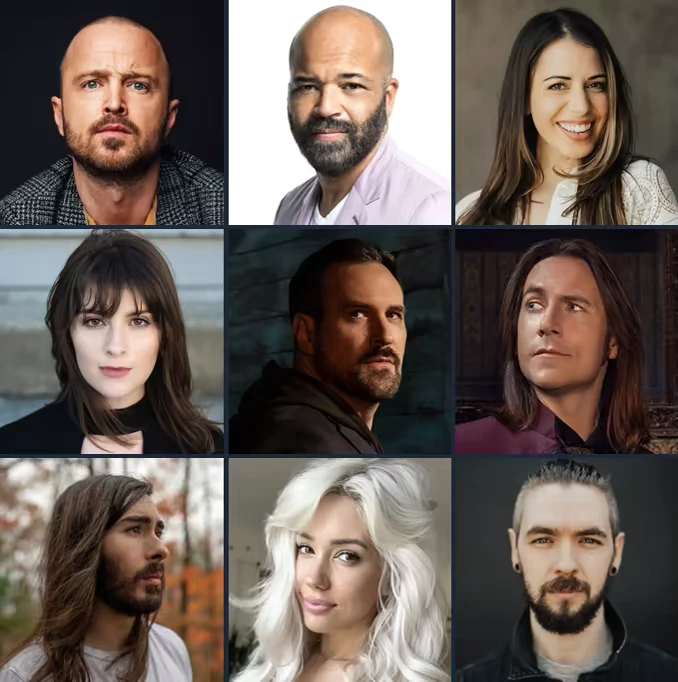 Dispatch: Grid of nine diverse characters with varied expressions and hairstyles.