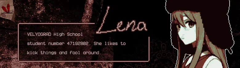 Dissolution of the Silent Union: Pixel girl portrait with text box “Lena” and bio text.