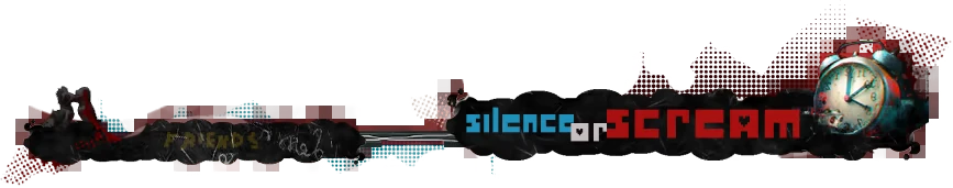 Silence Scream Banner – Dithered Dithered: Banner reading “silence or scream” with a clock on the right.
