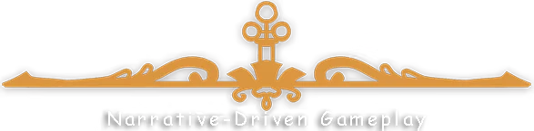 Narrative Gameplay – Do No Harm Do No Harm: Ornate gold key design above "Narrative-Driven Gameplay" in elegant white font.