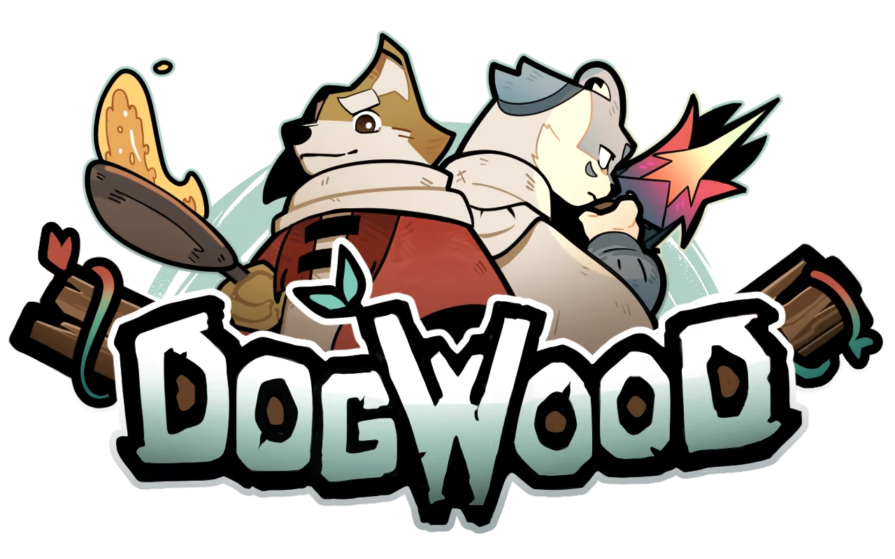 Logo Characters – Dogwood Dogwood: Cartoon dog and bird back-to-back above bold white “DOGWOOD” logo text.