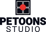 Dracamar: Petoons Studio logo with a red dot and black text on a white background.
