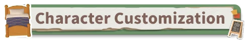 Dragon Song Tavern: "Character Customization" text on a green banner with a bed and chalkboard icons.
