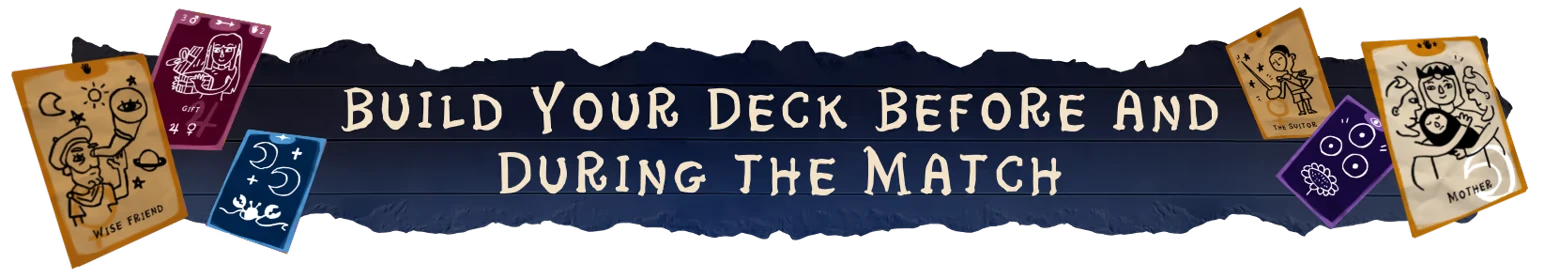 Deck Building Promo – Dreamcards Dreamcards: Text reads "Build Your Deck Before and During the Match" with illustrated cards.