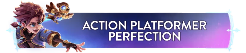 Duskfade: Zirian and mechanical Cuckoo beside "Action Platformer Perfection" on a purple banner.