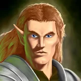 Dverghold: Close-up portrait of an elf with blue eyes, long hair, and armor shoulderplate.