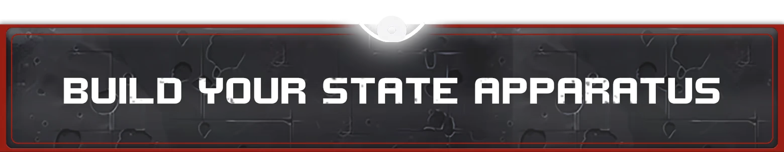 Earth From Another Sun: Text "Build Your State Apparatus" in bold, white font on dark background.