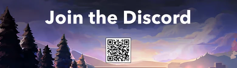Easy Delivery Co.: Text "Join the Discord" over a scenic mountain landscape with a QR code.
