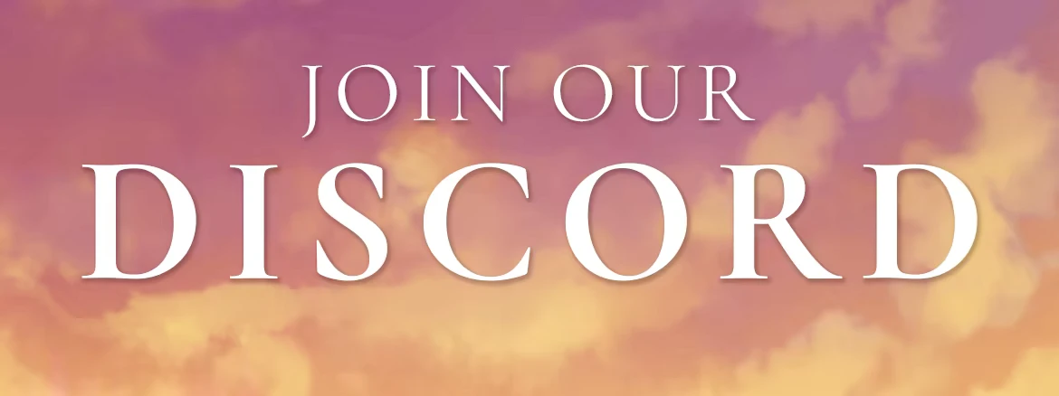 Discord Banner – Echoes From Ciudadela Echoes From Ciudadela: White serif text “JOIN OUR DISCORD” on pink-orange clouds.