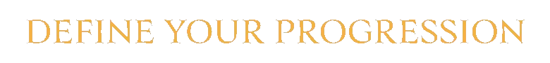 Echoes of Aincrad: Gold serif text reading “DEFINE YOUR PROGRESSION” on black background.