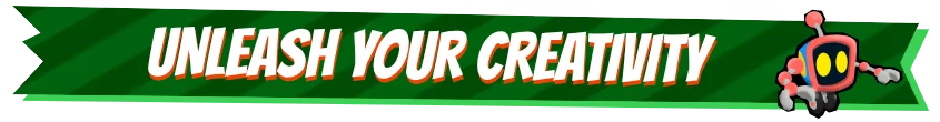 Ectorider: Green banner with bold text “UNLEASH YOUR CREATIVITY” and small robot icon.