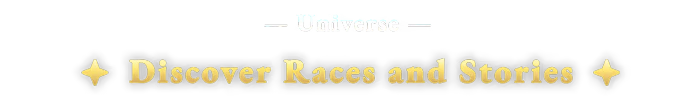 EDEN’S FRONTIER™: Black banner with gold text “Discover Races and Stories” and star icons.