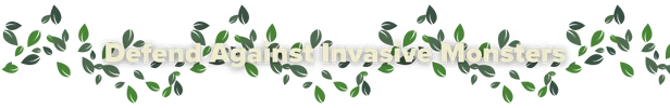 Defend Monsters – Equiverse Equiverse: Text "Defend Against Invasive Monsters" in bold, surrounded by green leaves.