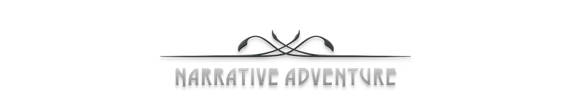 Eriksholm: "Narrative Adventure" text in bold, stylized font with decorative lines above.