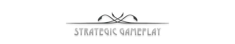 Eriksholm: "Strategic Gameplay" text with ornate black decorative lines above and below.