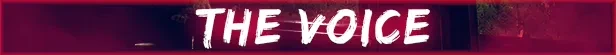 Escape from Playtime: White brush text “THE VOICE” on dark red banner background.