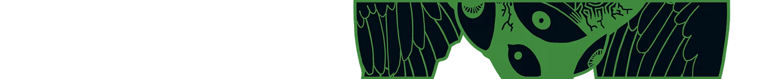 Winged Emblem Banner – Esoteric Ebb Esoteric Ebb: Green banner with stylized wings and three black eye shapes on dark green.