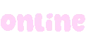 Eternal Angler: Pink pixel-art word “online” with black outline on black background.