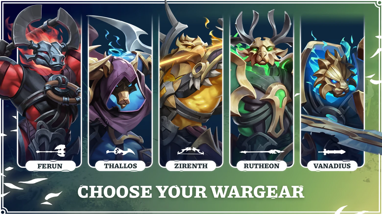 EverSiege: Five armored characters with weapons; text reads "CHOOSE YOUR WARGEAR".