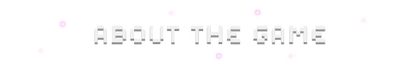Everwarder: "ABOUT THE GAME" in blocky white text with pink crystals on a black background.