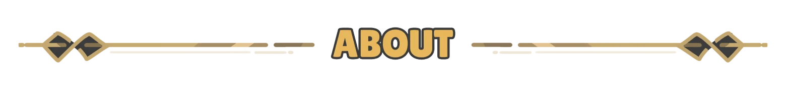 Fabulous Fool: Bold "ABOUT" text in black and gold, flanked by geometric arrow designs.