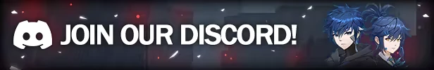 Falling Rain: Discord logo and bold text “JOIN OUR DISCORD!” with two anime faces.