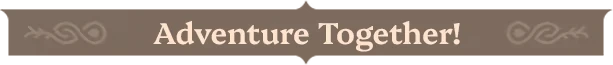 Farever: "Adventure Together!" text in bold, light font on a brown banner with decorative swirls.