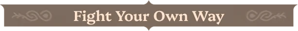 Farever: "Fight Your Own Way" text in bold, cream font on a brown banner with decorative swirls.