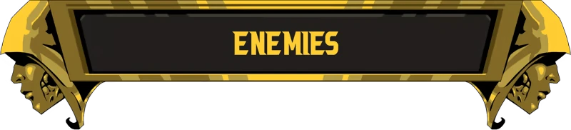 Father, Son and Holy Guns: Gold banner with bold yellow text “ENEMIES” on black.