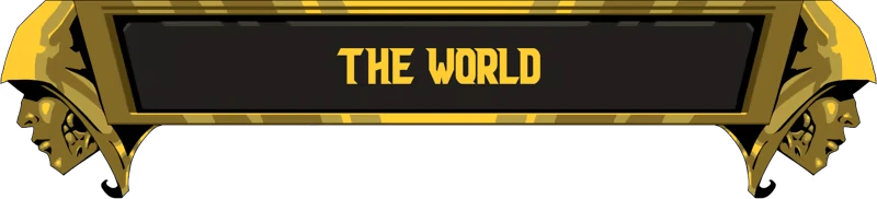 Father, Son and Holy Guns: Gold banner with bold yellow text “THE WORLD” on black.
