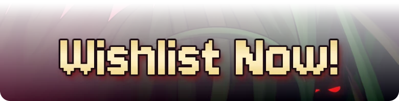 Fear Tall Grass: Pixel text “Wishlist Now!” over tall grass, red glowing eyes at right.