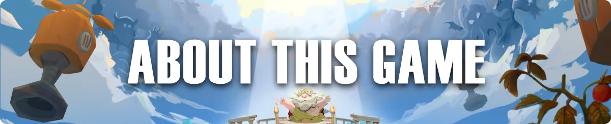 About Page – F.E.A.S.T F.E.A.S.T: "ABOUT THIS GAME" text over a sky scene with robots, clouds, and a tomato plant.