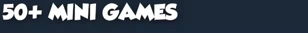 Mini Games – Floor is...What!? Floor is...What!?: Bold white text reads "50+ MINI GAMES" on a dark blue background.