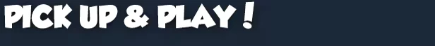 Pick up Play – Floor is...What!? Floor is...What!?: Bold white text reads "PICK UP & PLAY!" on a dark blue background.