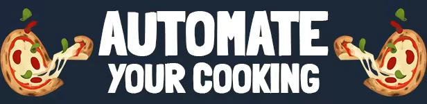 Food Truck Empire: Bold text "Automate Your Cooking" with pizzas and toppings on dark background.