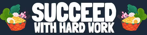 Food Truck Empire: Bold text "SUCCEED WITH HARD WORK" with ramen bowls, eggs, and greens.