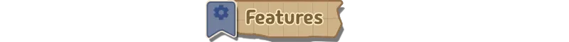 Features Tab – Forgotten Station Forgotten Station: Banner reading “Features” with blue gear icon on a ribbon tab.