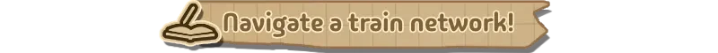 Navigate Train Network – Forgotten Station Forgotten Station: Beige banner with book icon and text “Navigate a train network!”.